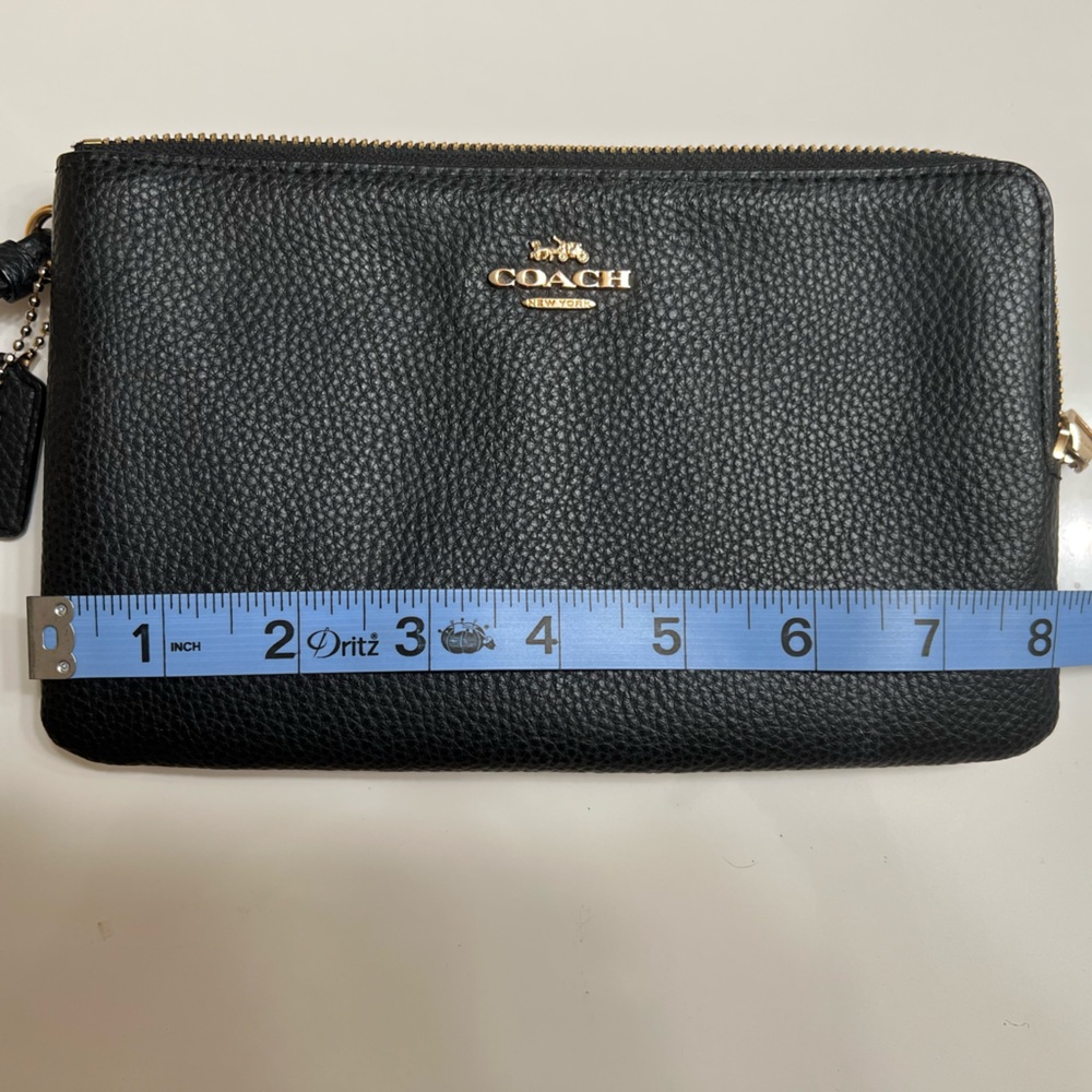 Coach Black Double Corner Zipper Pebbled Leather Wristlet - Picture 7 of 13